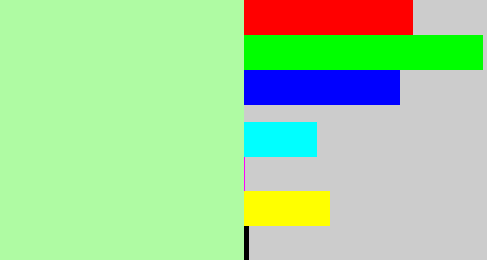 Hex color #affba3 - light pastel green