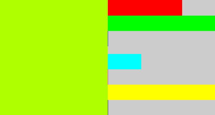 Hex color #afff01 - lemon green