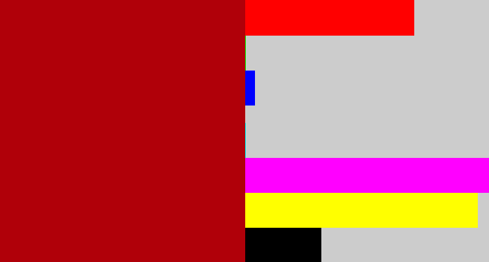 Hex color #b00009 - darkish red