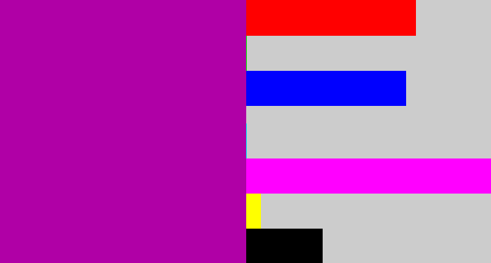 Hex color #b000a6 - barney purple