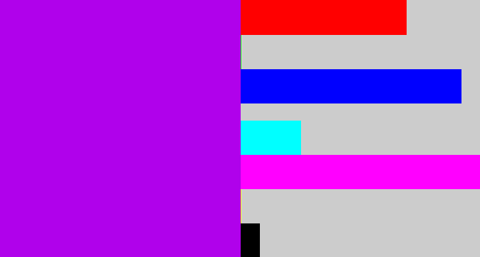 Hex color #b001eb - vibrant purple