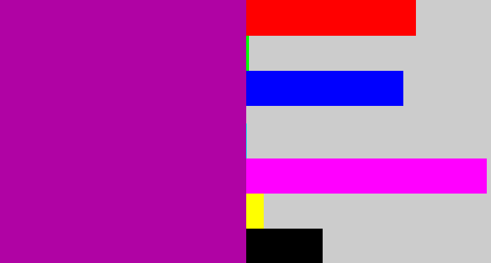 Hex color #b003a4 - barney purple