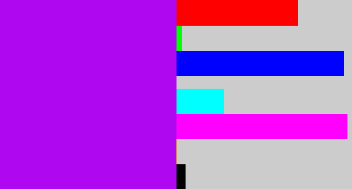 Hex color #b007f1 - bright violet
