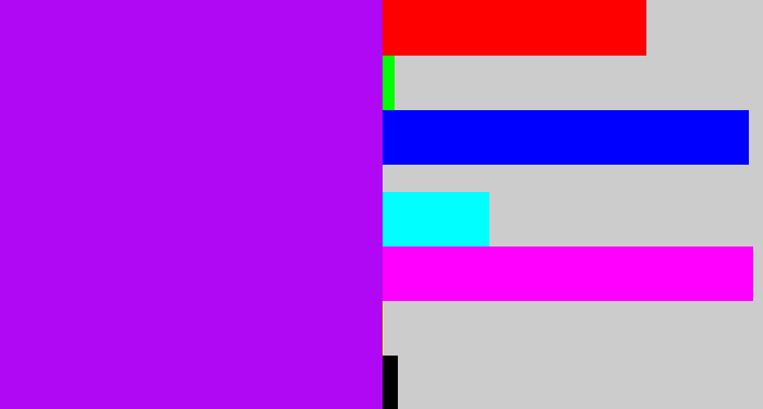 Hex color #b007f4 - bright violet