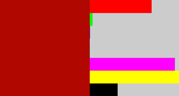 Hex color #b00800 - darkish red