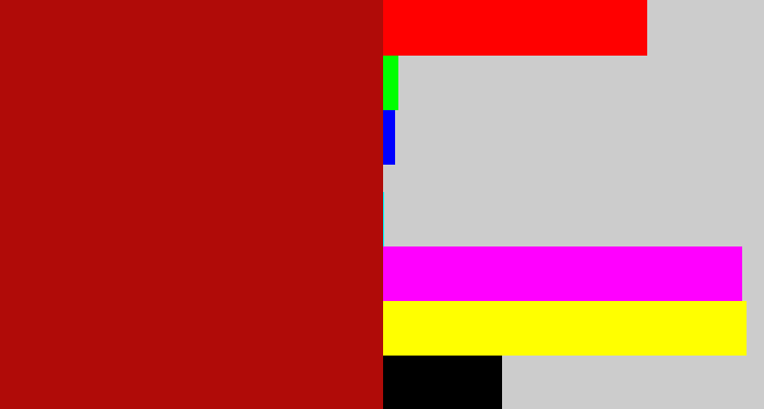 Hex color #b00b08 - darkish red