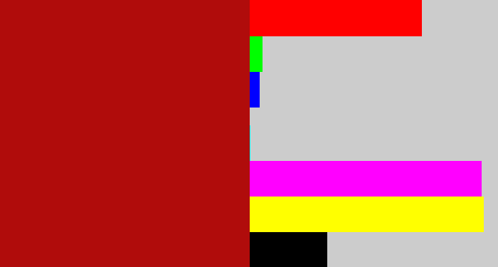 Hex color #b00c0b - darkish red