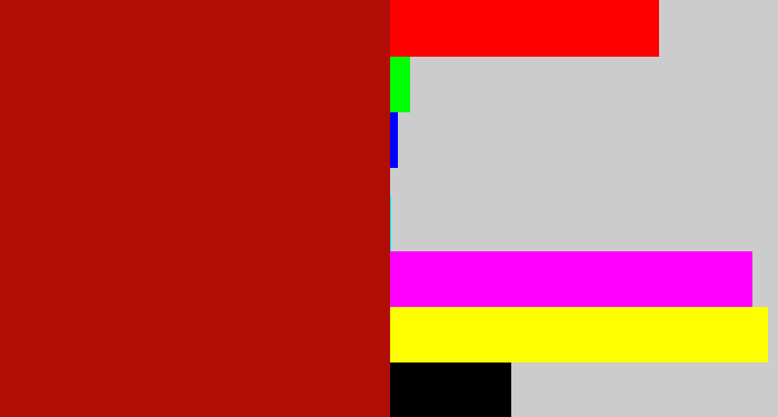 Hex color #b00d06 - darkish red