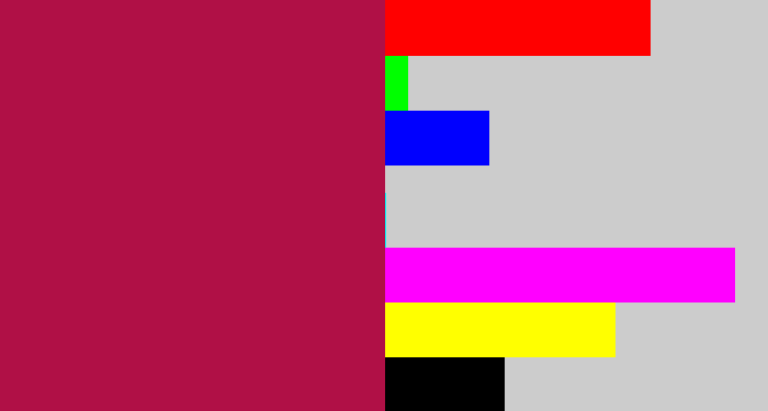 Hex color #b01046 - purplish red