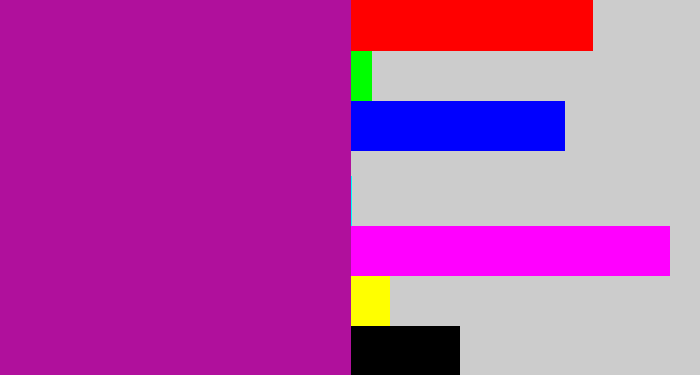 Hex color #b0109c - barney purple