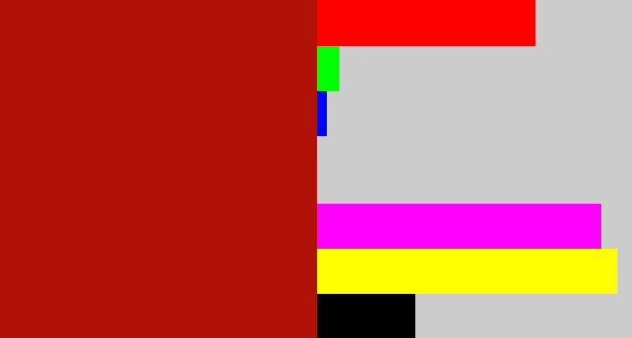 Hex color #b01208 - darkish red