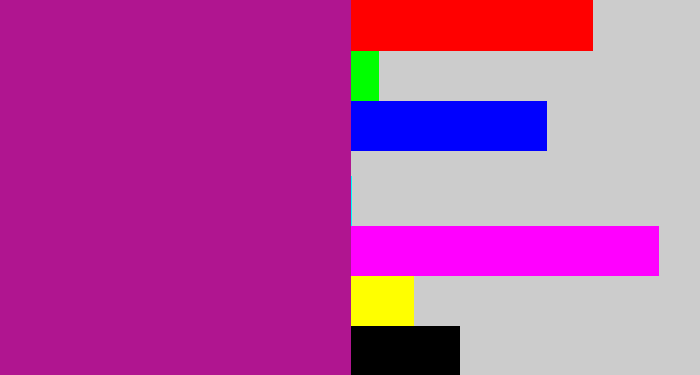 Hex color #b01590 - barney purple