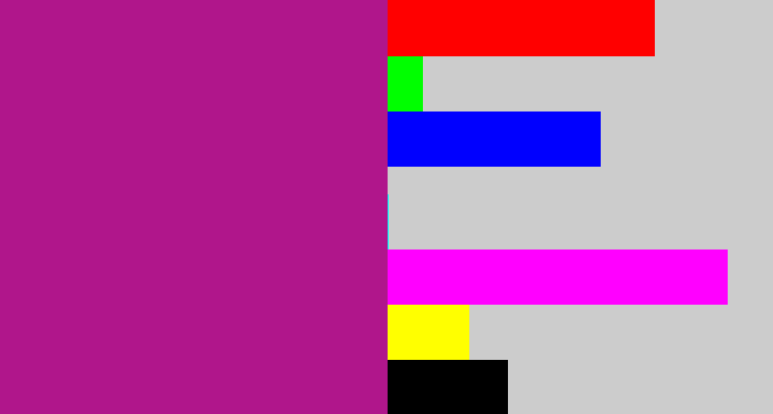 Hex color #b0168b - barney purple