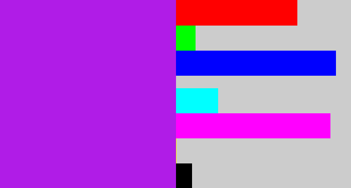 Hex color #b01ce7 - electric purple