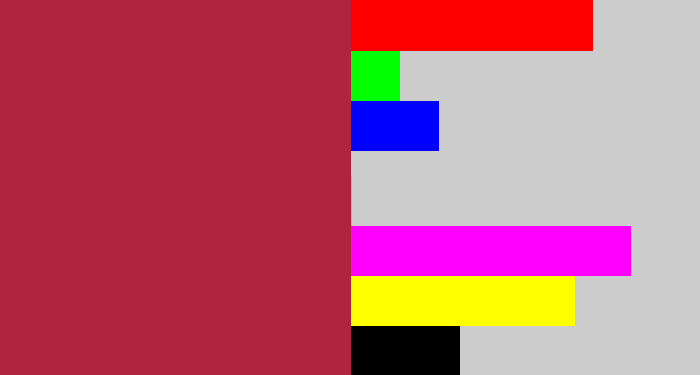 Hex color #b02440 - rouge