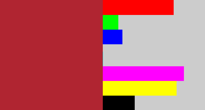 Hex color #b02531 - rouge