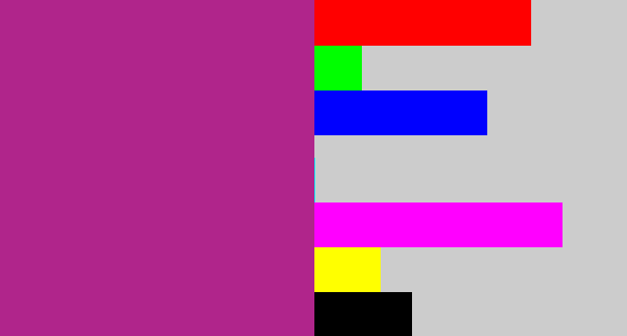 Hex color #b0258b - warm purple