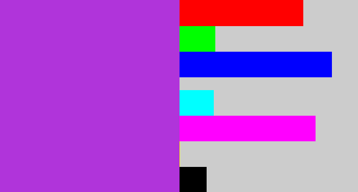 Hex color #b034da - lightish purple