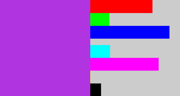 Hex color #b035e1 - lightish purple