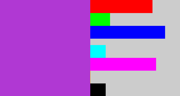 Hex color #b038d3 - lightish purple