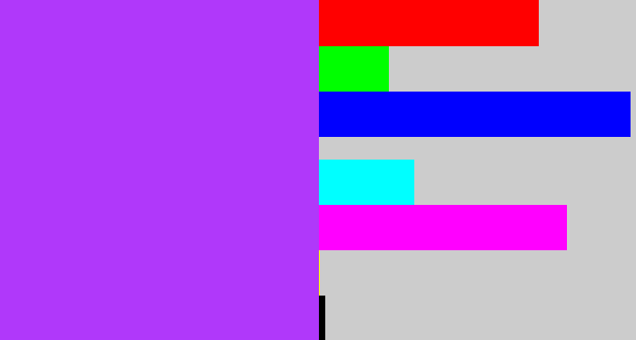 Hex color #b038fa - electric purple
