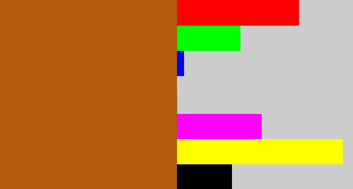Hex color #b05c0a - orangish brown