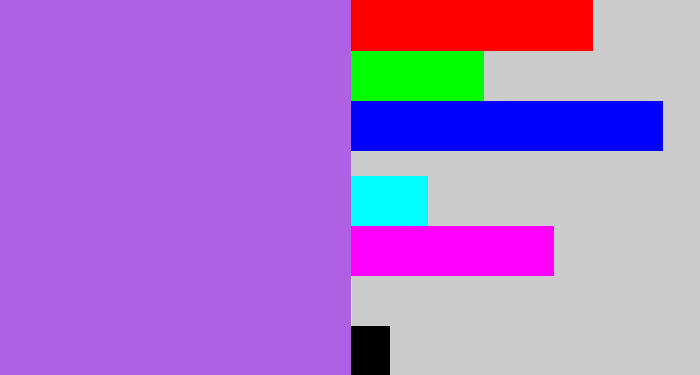Hex color #b060e3 - lightish purple