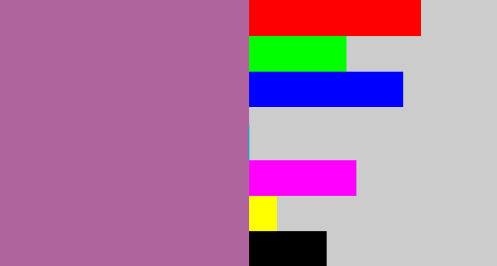 Hex color #b0649d - dark lilac