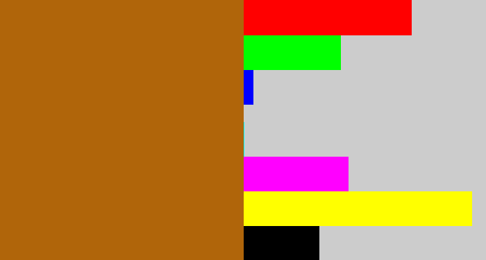 Hex color #b0650a - orangish brown