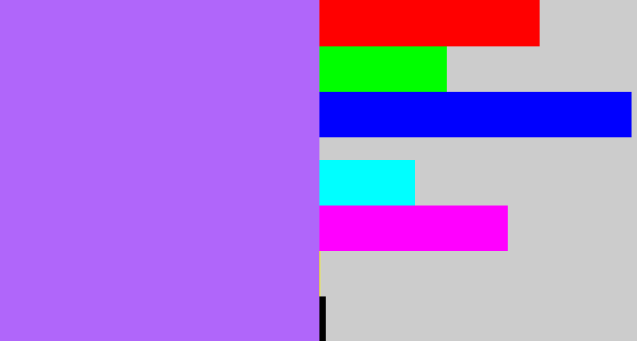 Hex color #b066fa - light urple