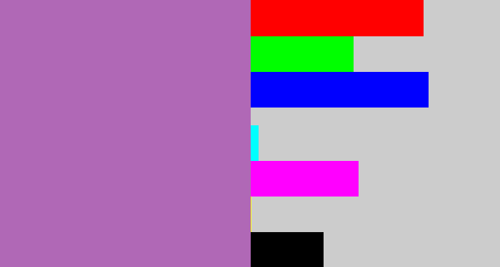 Hex color #b068b6 - soft purple