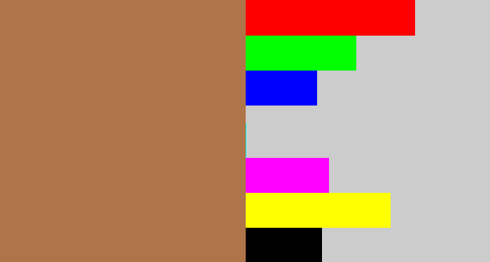 Hex color #b07449 - tan brown