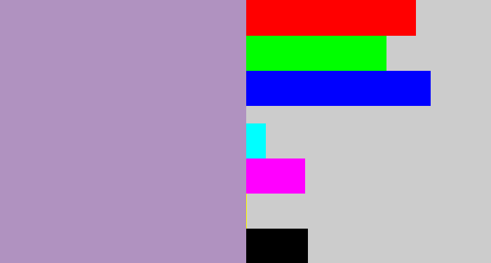 Hex color #b092c0 - pale purple