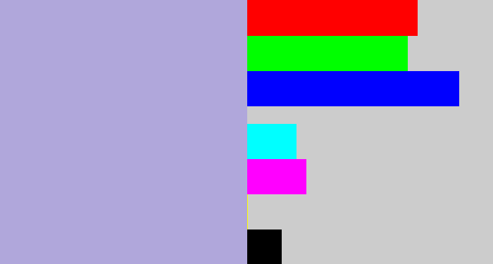 Hex color #b0a7db - pale purple