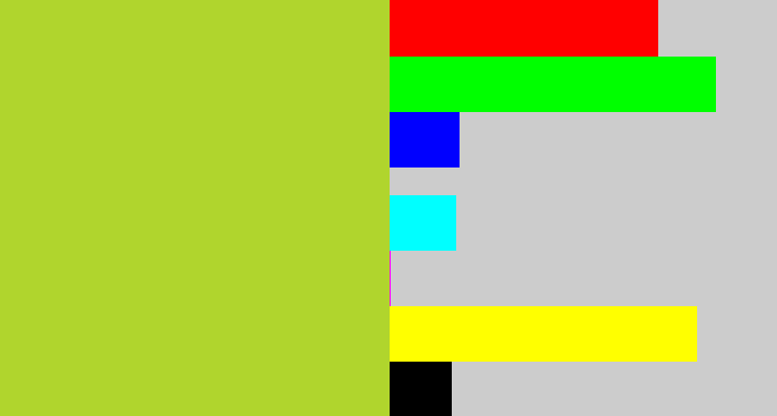Hex color #b0d52d - yellowish green