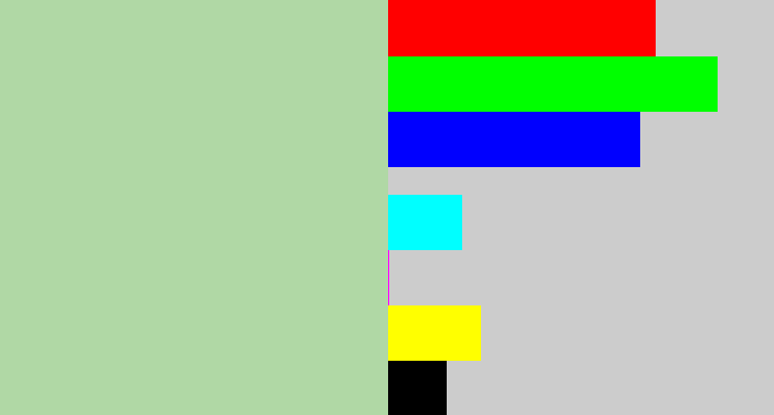 Hex color #b0d8a5 - light grey green