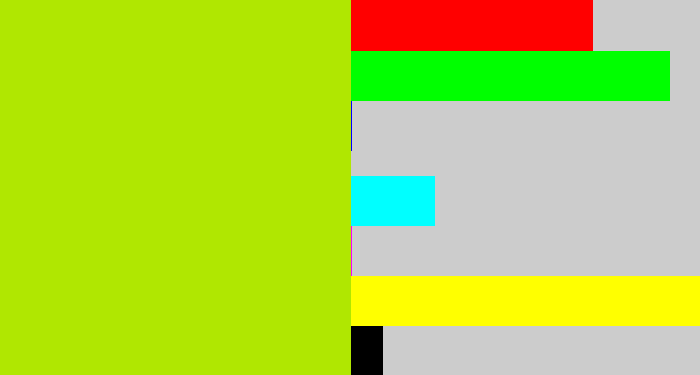 Hex color #b0e701 - lemon green