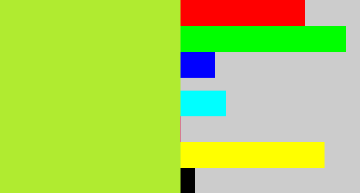 Hex color #b0eb30 - yellowy green
