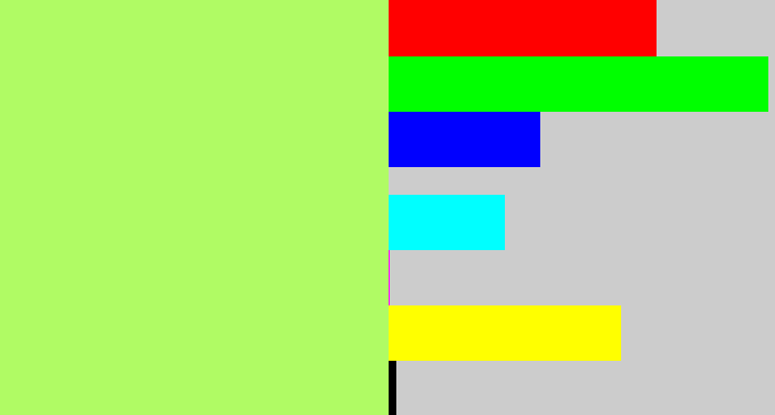 Hex color #b0fb64 - pale lime green