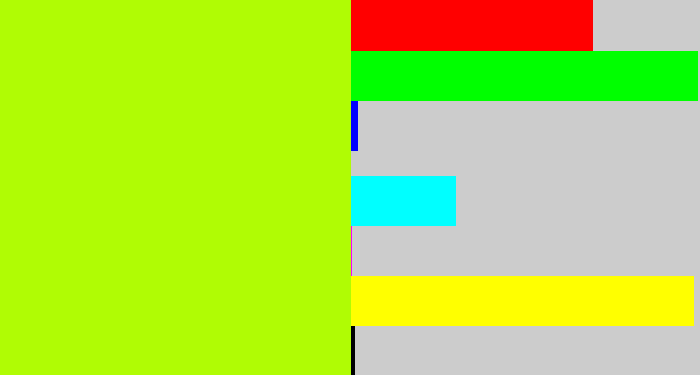 Hex color #b0fc04 - lemon green