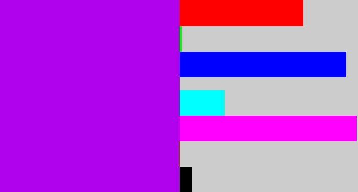 Hex color #b102ed - vibrant purple