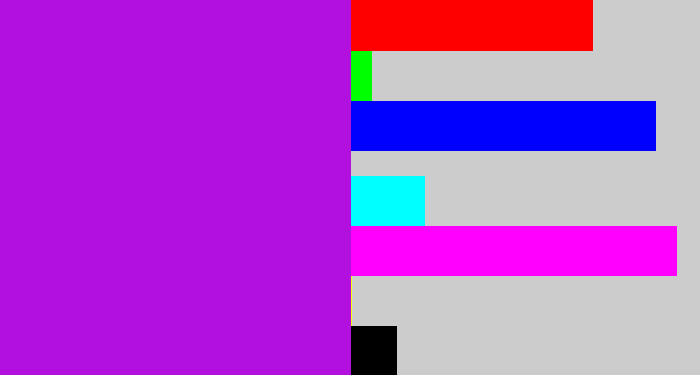 Hex color #b110df - vibrant purple