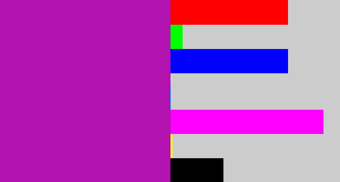 Hex color #b112b0 - barney