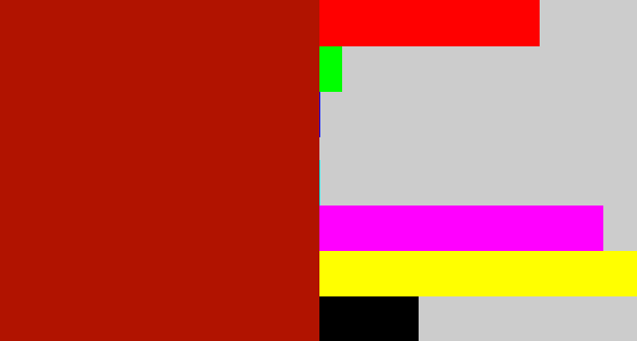 Hex color #b11300 - darkish red