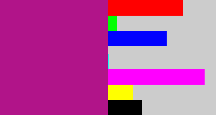 Hex color #b11489 - barney purple