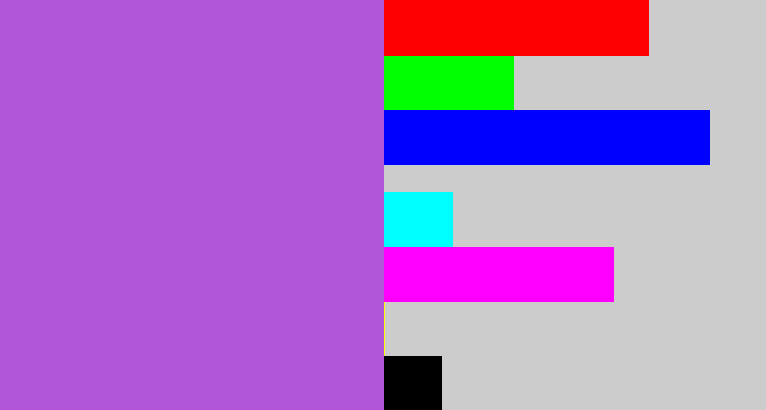 Hex color #b156d9 - lightish purple