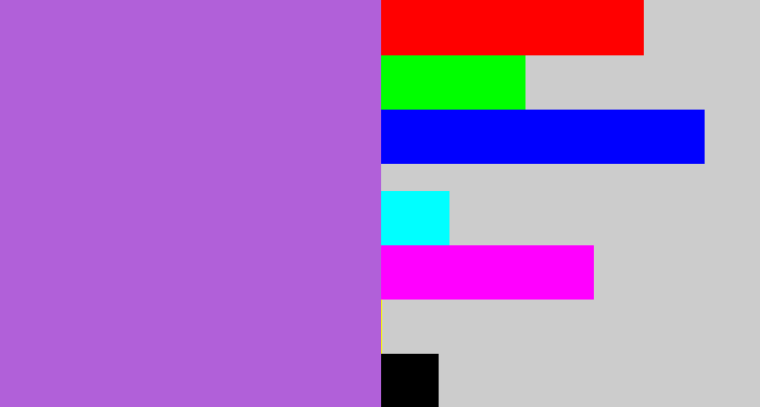 Hex color #b160d9 - lightish purple