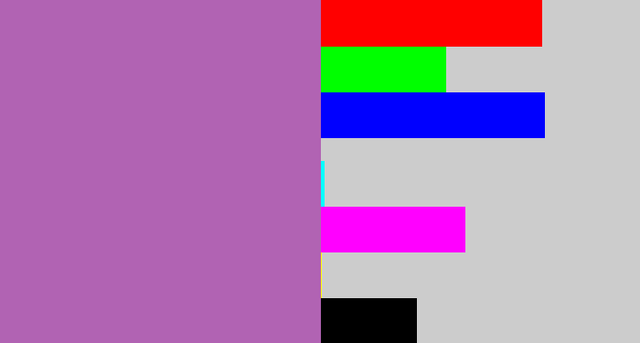 Hex color #b163b3 - soft purple