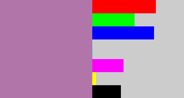 Hex color #b175aa - soft purple