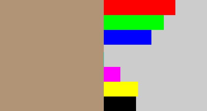 Hex color #b19476 - pale brown